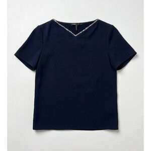 Maje Navy Embellished Neckline Blouse Size 2 (US Medium)